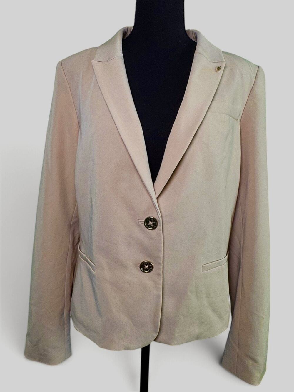 Tommy Hilfiger Beige Khaki Two-Button Blazer Jacket Size 14 Striped Lining